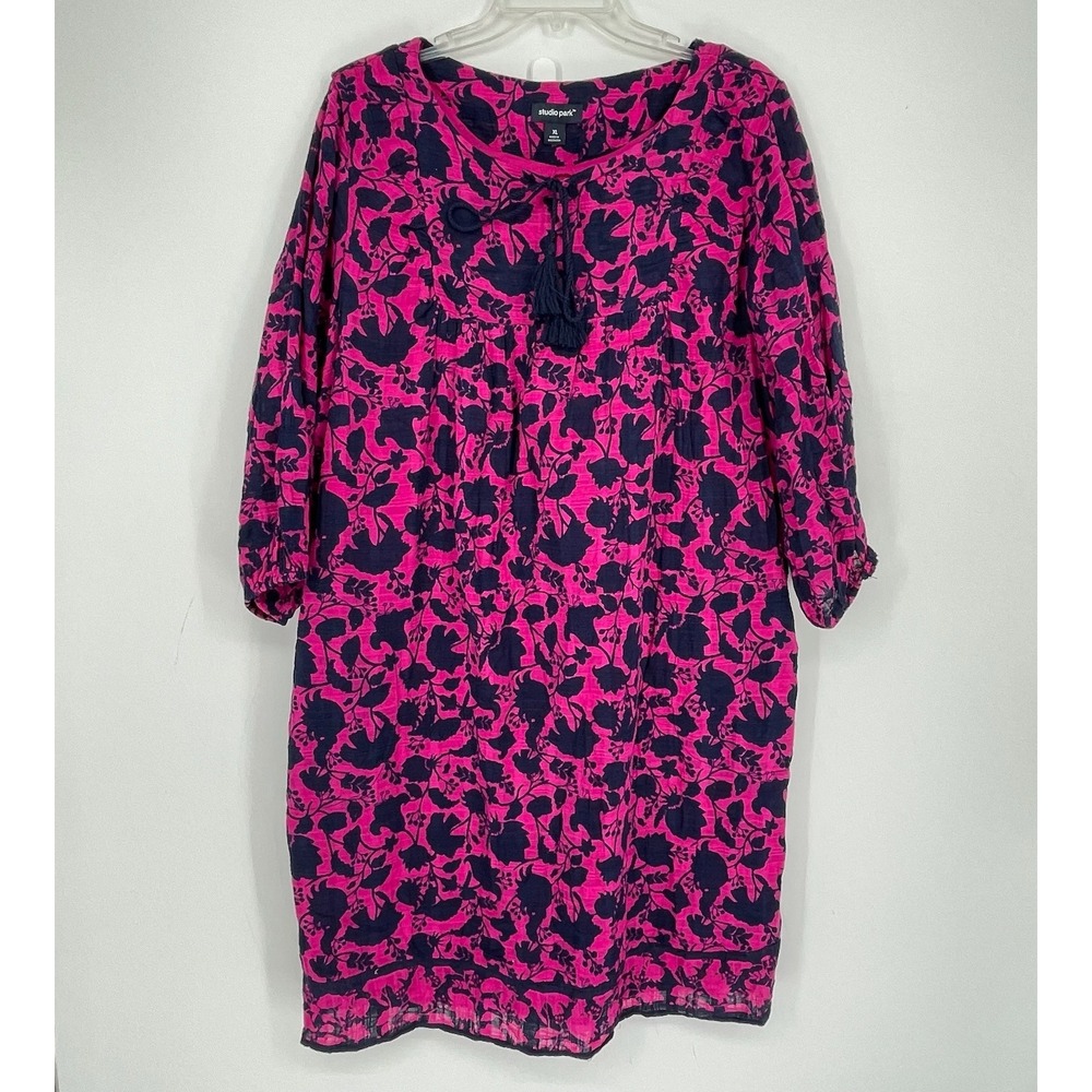 Studio Park Women's Pink Floral Tassel Shift Dress Size XL